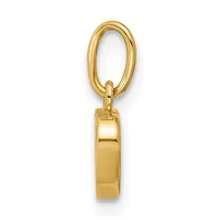 A polished gold rectangular pendant hanging from a gold oval loop against a white background.
