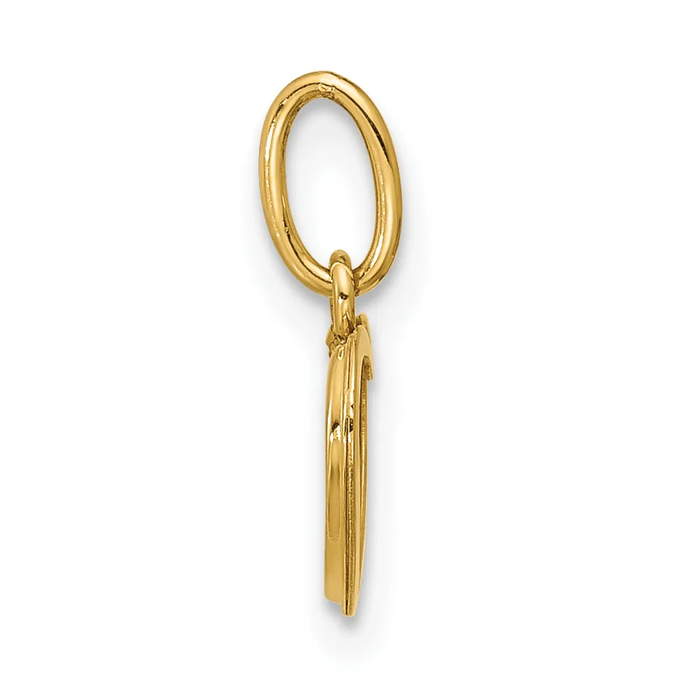 A gold-toned oval loop pendant with a tapered cylindrical stem hanging from it against a white background.