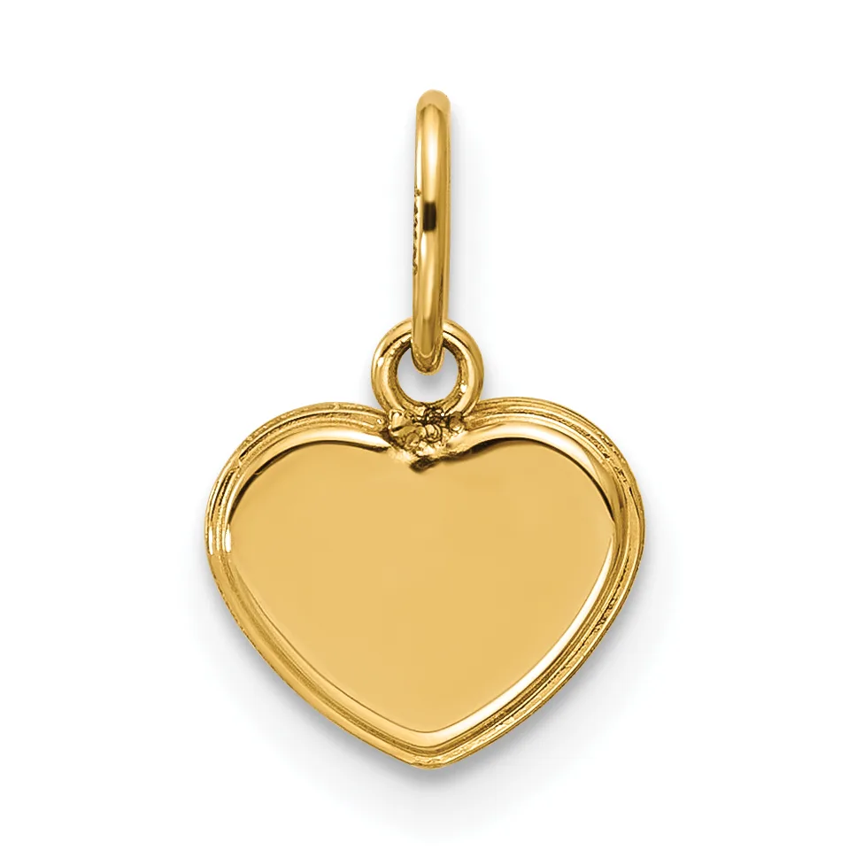 A polished gold heart-shaped pendant with a looped bail, shown against a white background.