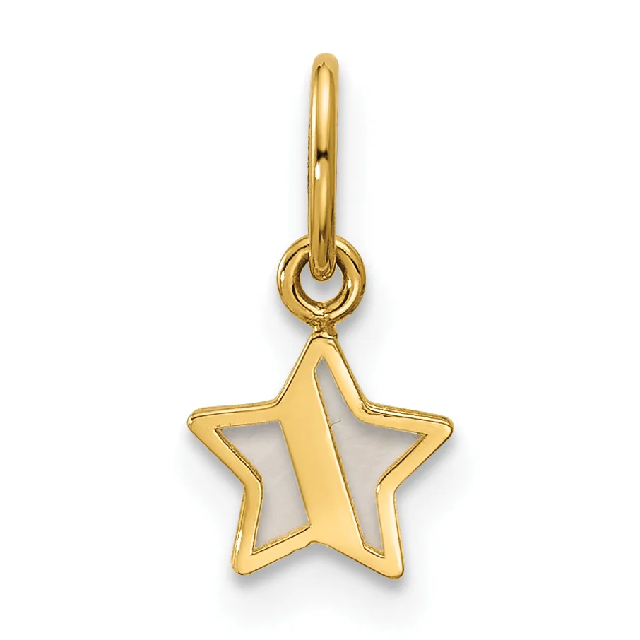 A gold star-shaped pendant with a hollow center and matching gold bail loop attached to the top.