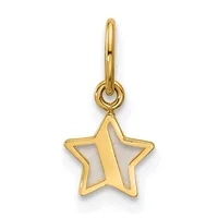 A gold star-shaped pendant with a hollow center and matching gold bail loop attached to the top.