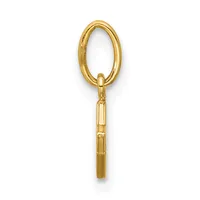 A gold-toned metal oval ring with a cylindrical handle attachment and decorative segmented detailing on the lower shaft, displayed against a white background.