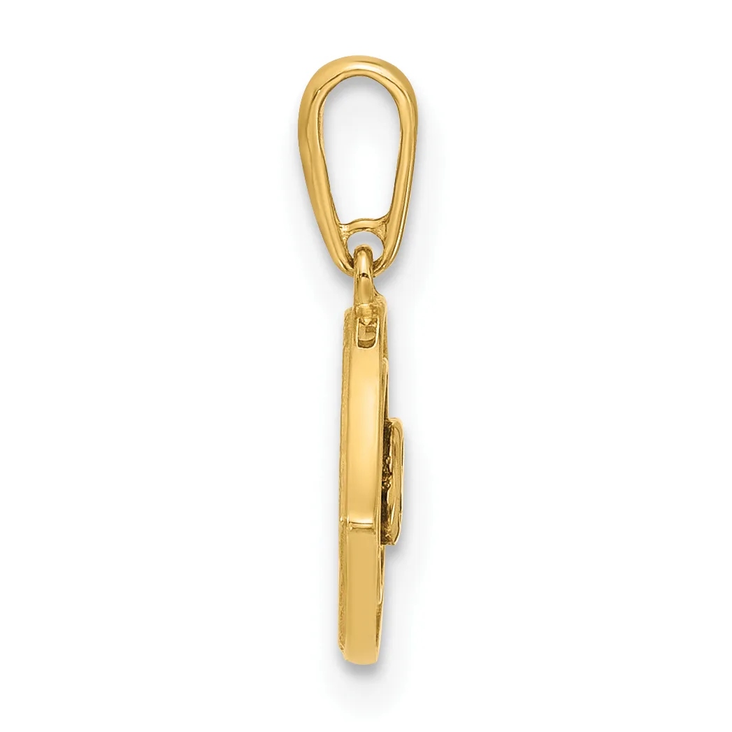 A gold-colored metal pendant charm featuring an oval loop at the top and a rectangular polished plaque hanging below it, shown against a white background.