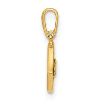 A gold-colored metal pendant charm featuring an oval loop at the top and a rectangular polished plaque hanging below it, shown against a white background.
