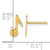 A pair of gold-colored hook earrings shown front and side view against a measurement scale indicating approximately 0.5 inches in length.