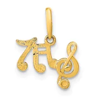 Gold pendant charm shaped like musical notes with a textured finish and a loop attachment at the top.