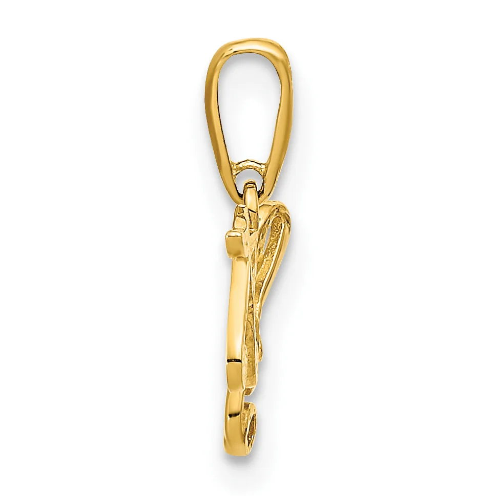 A gold-colored pendant charm shaped like a shoe or slipper with textured detailing, attached to a matching gold bail loop.