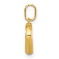 A polished gold-toned metal pendant shaped like an elongated oval bean hanging from a matching oval loop clasp.