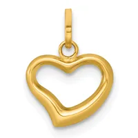 Gold heart-shaped pendant with a hollow center and attached bail loop, shown against a white background.