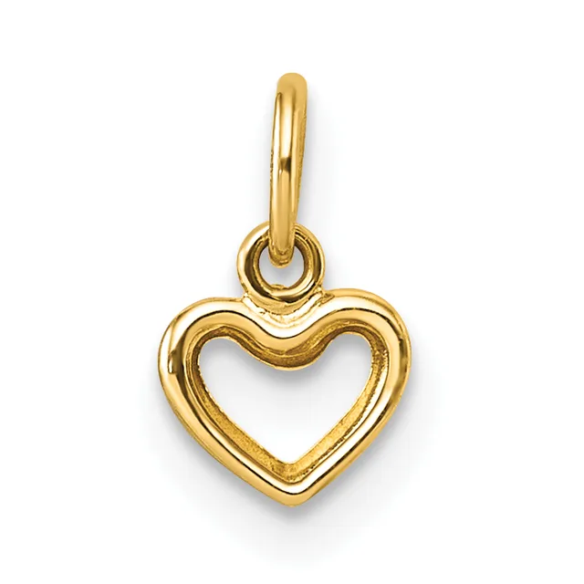 A small gold heart-shaped pendant with a hollow center and rounded bail loop, shown against a white background.