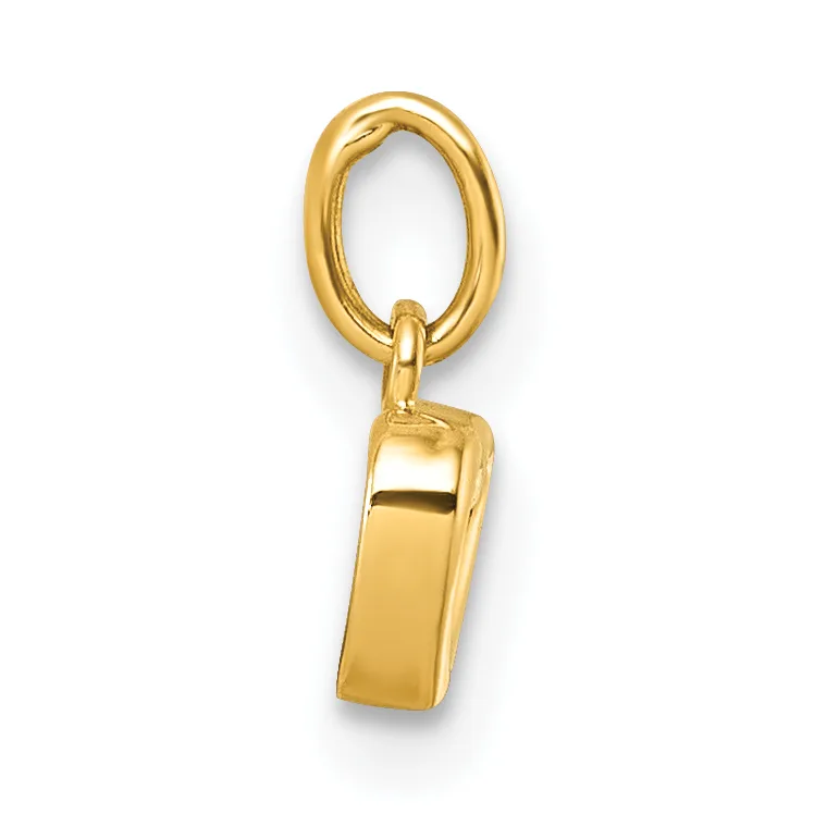 A gold whistle pendant with an oval loop attachment, shown against a white background.