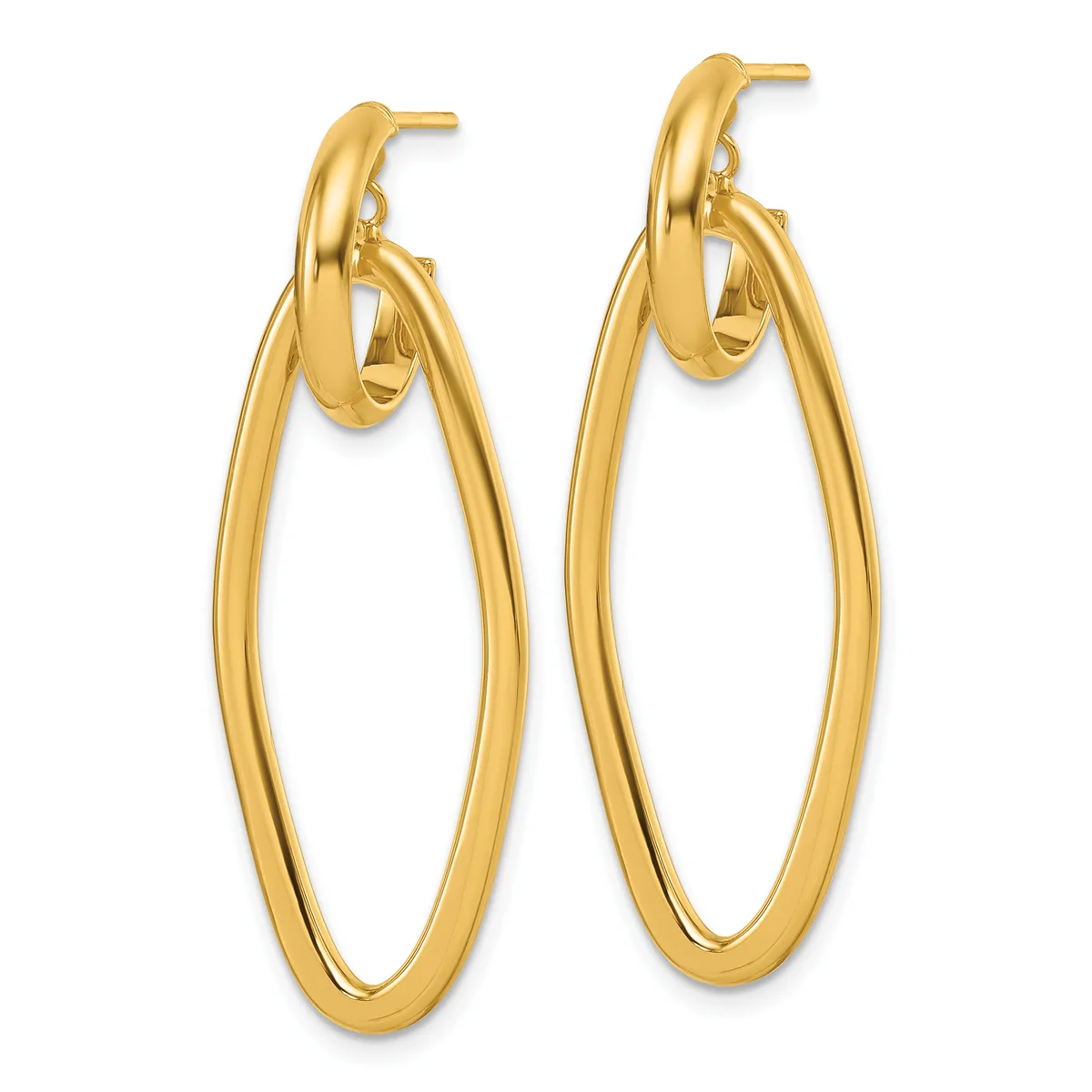 A pair of gold double hoop earrings with a small inner hoop and larger outer hoop, displayed against a white background.