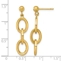 Gold-toned dangle earrings with two connected oval links on each earring, shown next to a ruler measuring approximately 1.25 inches in length.