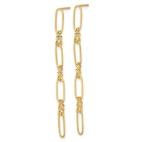 A pair of gold-toned dangle earrings featuring alternating elongated oval links and textured spacer segments, suspended from post backs.