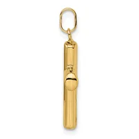 Gold-toned cylindrical pendant with vertical ribbed detailing and a spherical element, suspended from an oval loop bail.