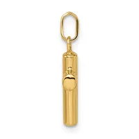 A gold-colored cylindrical pendant with a rounded ball accent, suspended from an oval link chain.