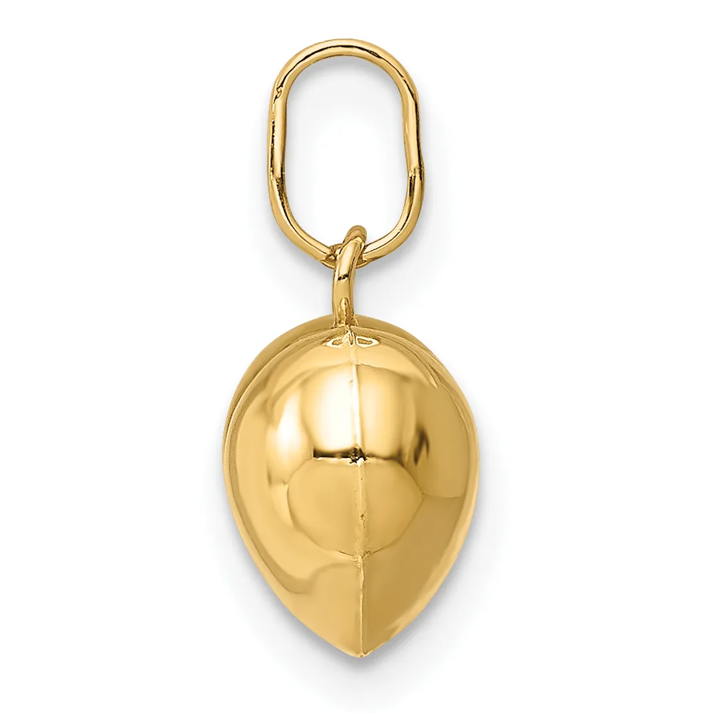 A polished gold teardrop-shaped pendant with a hinged oval loop attachment at the top.