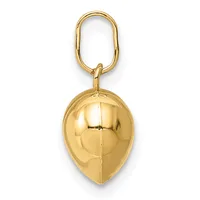 A polished gold teardrop-shaped pendant with a hinged oval loop attachment at the top.