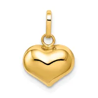A polished gold heart-shaped pendant with a rounded bail loop at the top, shown against a white background.