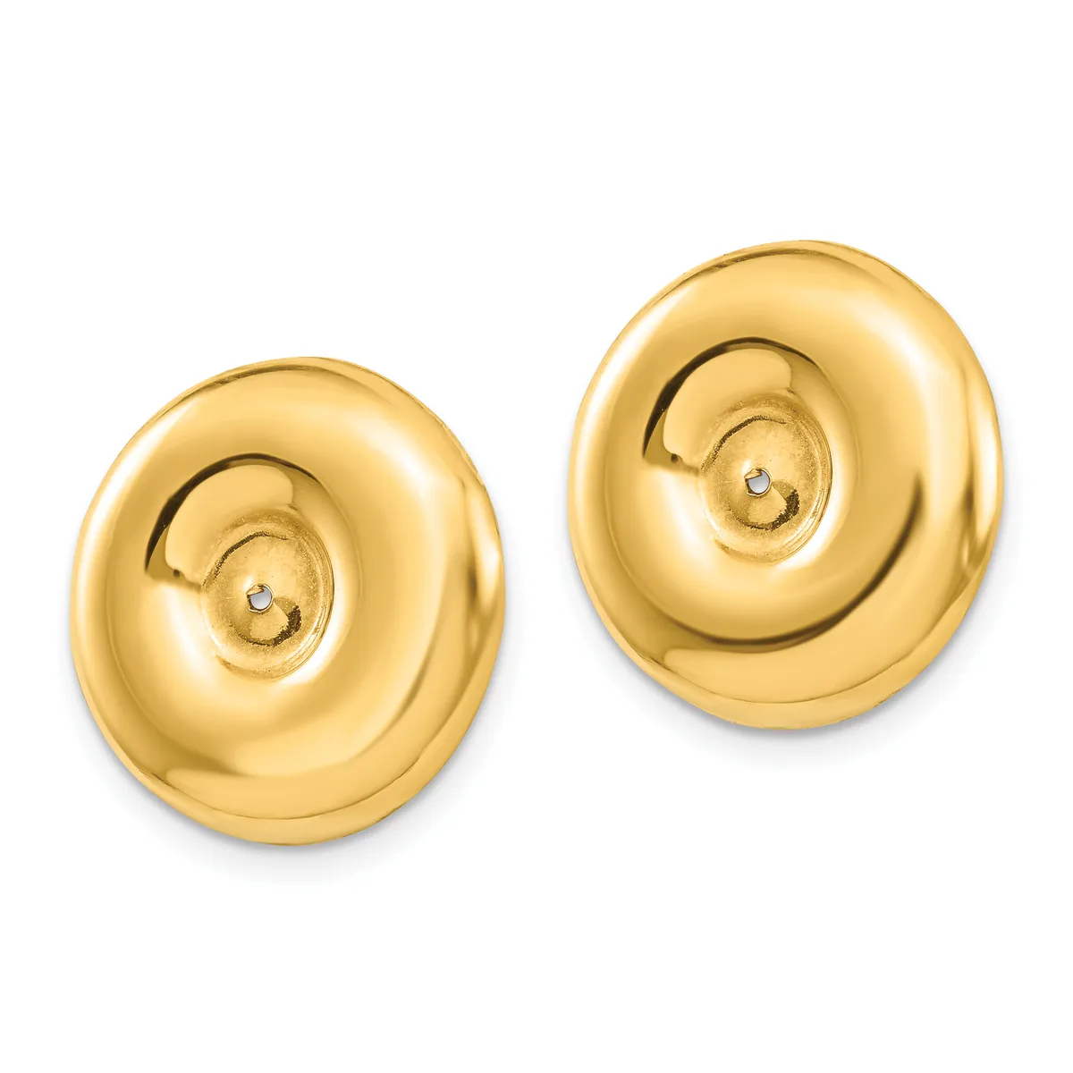 A pair of polished gold button earrings with swirled dome surfaces and small diamonds set in the center of each spiral design.