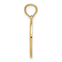 A gold pendant with a loop at the top and a textured stem below, shown against a white background.