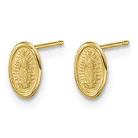 Pair of gold oval stud earrings with textured surfaces and post backs, shown from the front against a white background.