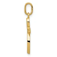 A gold-toned metal keychain pendant featuring an oval loop at the top attached to an elongated rectangular charm with a polished finish.