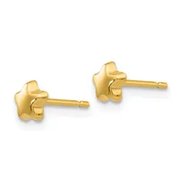A pair of gold star-shaped stud earrings with posts and backs, displayed against a white background.