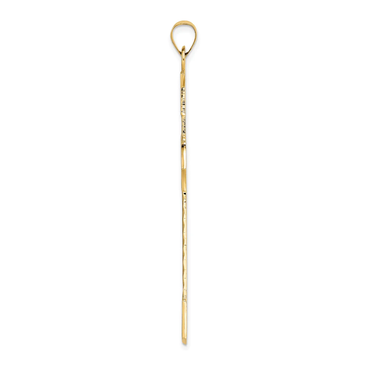 A long thin gold-toned metal stick with a loop at the top and a pointed end, displayed vertically against a white background.