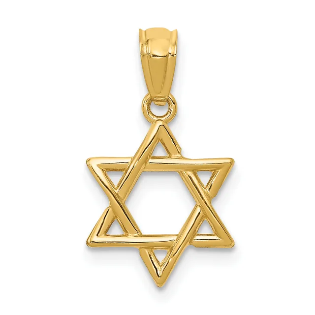 Gold Star of David pendant with a polished finish and bail loop at the top, shown against a white background.