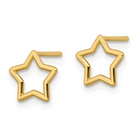 A pair of gold star-shaped stud earrings with hollow centers and posts.