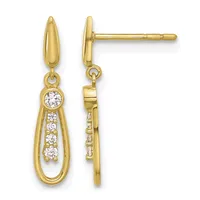 Pair of gold teardrop earrings with diamond accents shown from front and back views, featuring a polished finish and post-and-post backing.