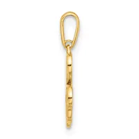 A gold-toned metal keychain with an elongated loop at the top and a chain-link design extending downward.