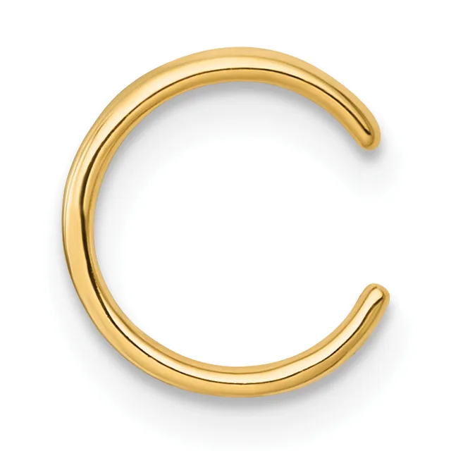 A polished gold-colored open cuff bracelet with rounded ends, displayed against a white background.