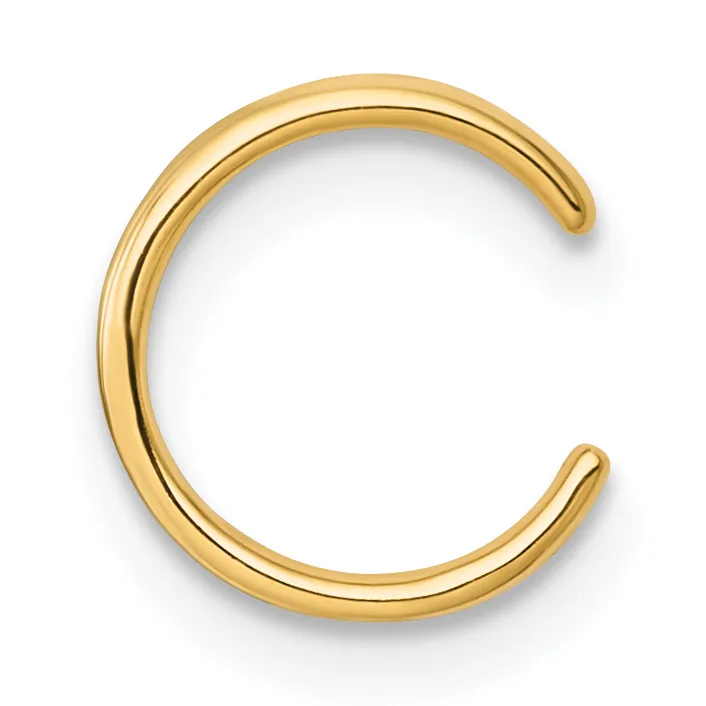 A polished gold-colored open cuff bracelet with rounded ends, displayed against a white background.