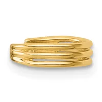 A polished gold-toned stacked ring with four curved bands arranged in parallel rows, shown against a white background.