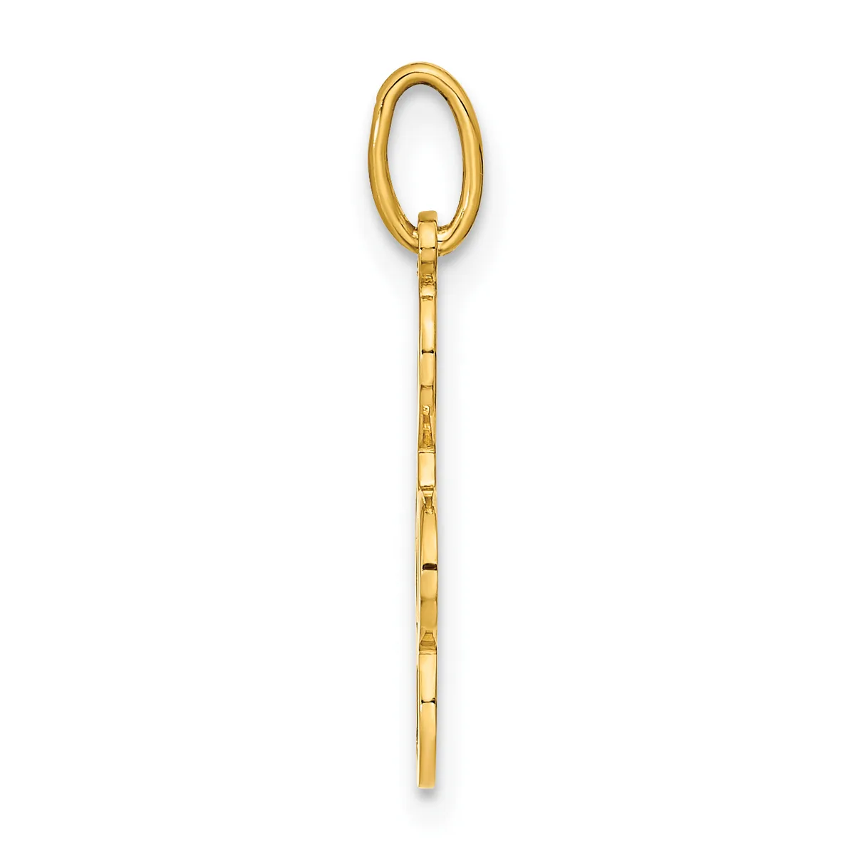 Gold chain pendant with an oval loop at the top and rectangular link segments along its length, displayed against a white background.