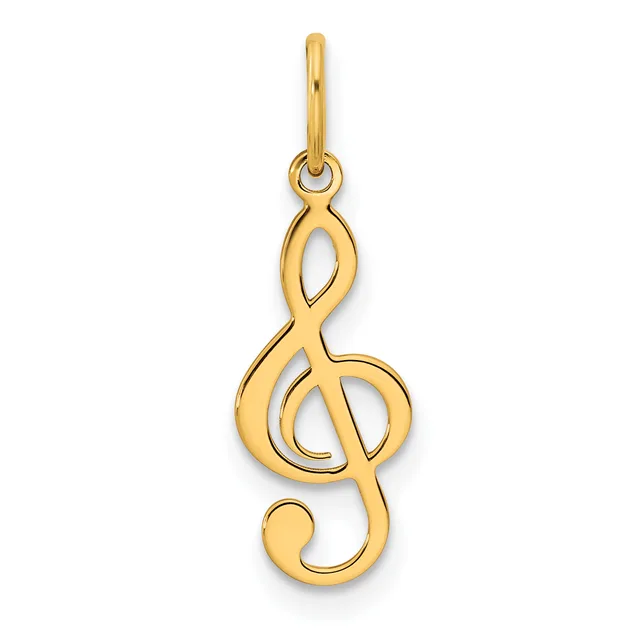 Gold treble clef musical note pendant with a bail loop at the top, shown against a white background.