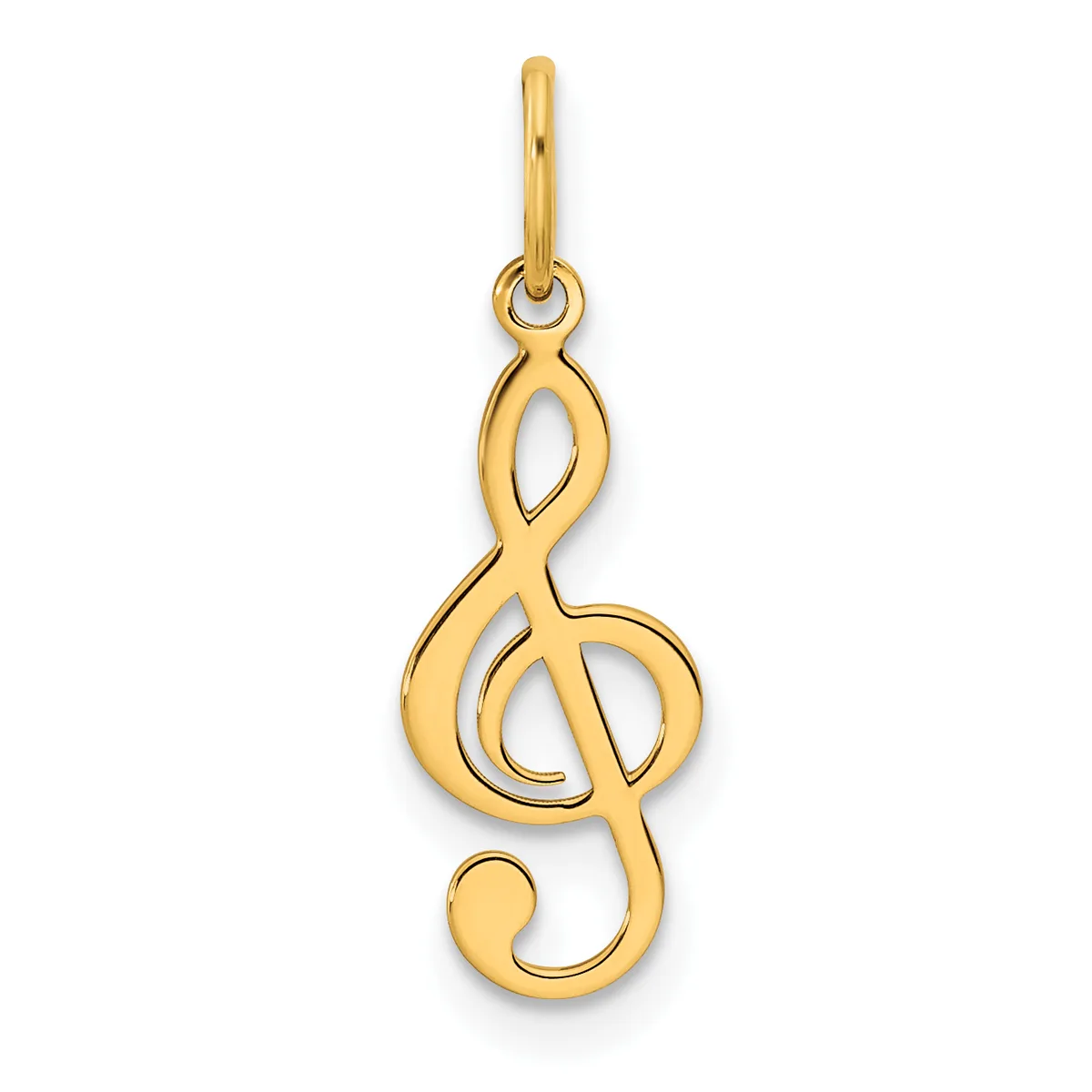Gold treble clef musical note pendant with a bail loop at the top, shown against a white background.