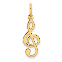 Gold treble clef musical note pendant with a bail loop at the top, shown against a white background.