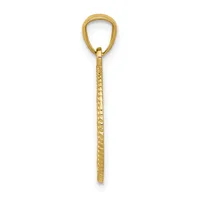 A gold-toned metal keychain with a textured handle and a looped top, displayed against a white background.