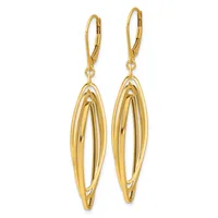 Pair of gold-colored lever-back earrings with nested oval loop designs hanging from curved wires.
