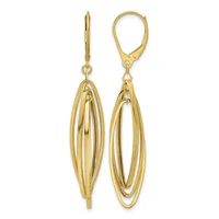 A pair of gold dangle earrings with nested oval loops in graduated sizes, suspended from leverback closures.