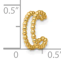 Gold-colored beaded hoop earring shown next to a measurement scale indicating the piece is approximately 0.5 inches in length and width.