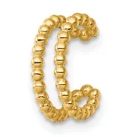 Gold beaded letter D charm made of small spherical beads connected together in the shape of the capital letter.