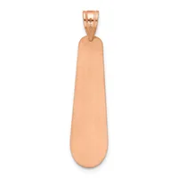 A polished rose gold elongated teardrop pendant with a textured bail loop at the top, displayed against a white background.