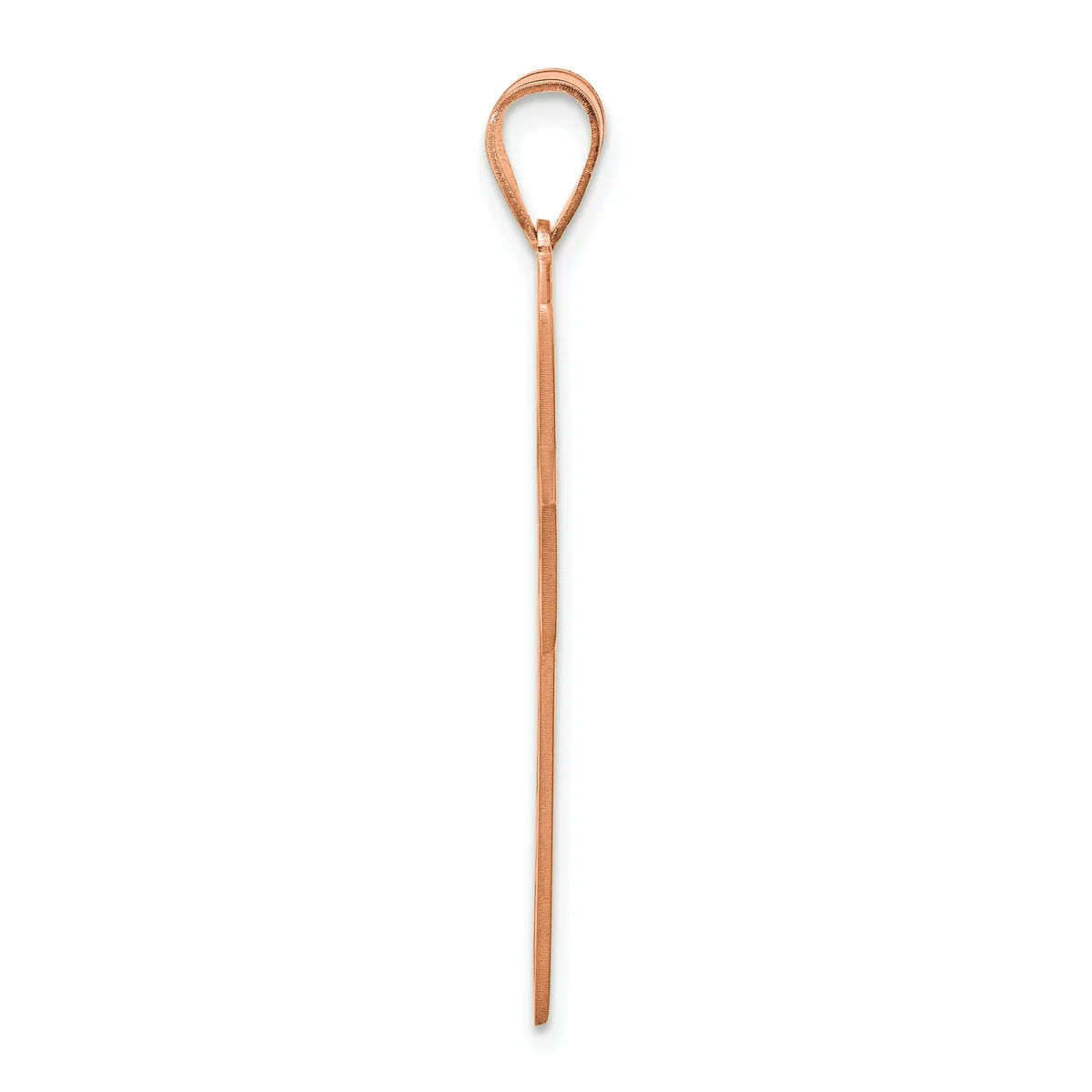 A long copper skewer with a teardrop-shaped loop handle at the top, shown vertically against a white background.