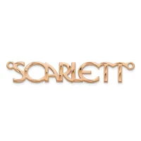 Rose gold connector pendant with the word "SOARLETT" in stylized letters, featuring small loops on each end.