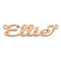 Rose gold-toned metal nameplate pendant with the name "Ella" in cursive script, featuring small circular loops at each end and decorative line details throughout.