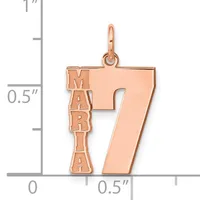 Rose gold pendant with the number 7 and the word "MARIA" arranged vertically, shown against a measurement scale.